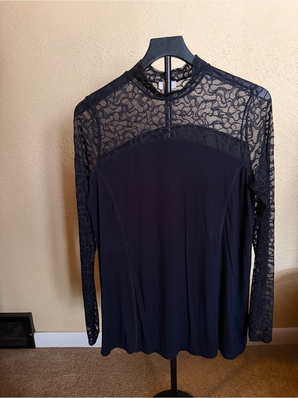 LOGO Layers by Lori Goldstein Mock Neck Top With Lace
